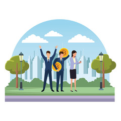 Business people with bitcoins