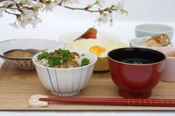 桜の下で～菜の花ホタテ御膳