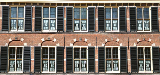 Windows with black shutters