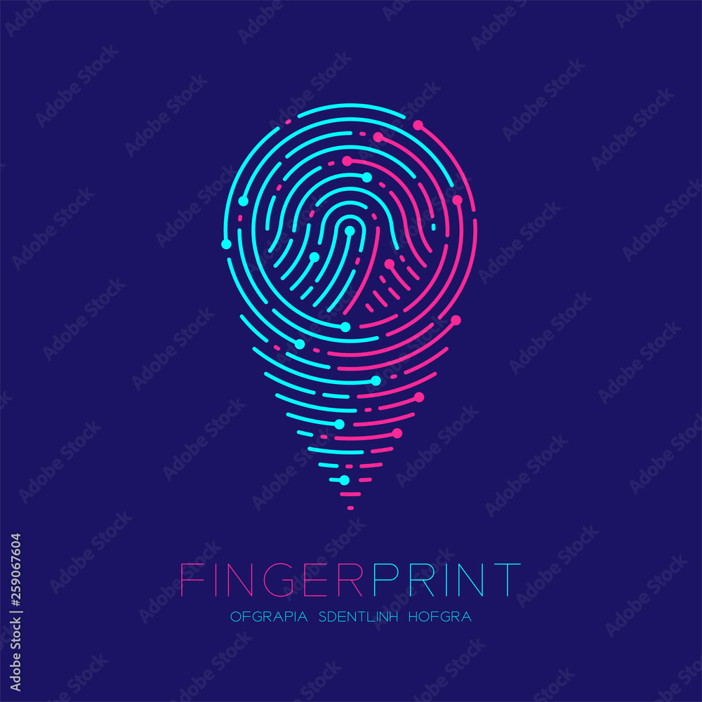 Aufkleber gps navigator icon shape fingerprint scan pattern logo dash line, digital map pointer concept, edita