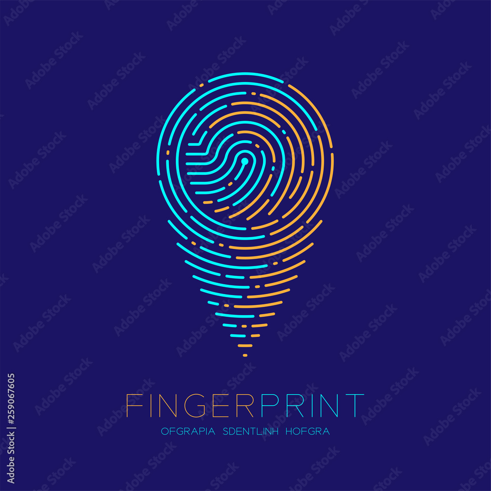 Aufkleber gps navigator icon shape fingerprint scan pattern logo dash line, digital map pointer concept, edita