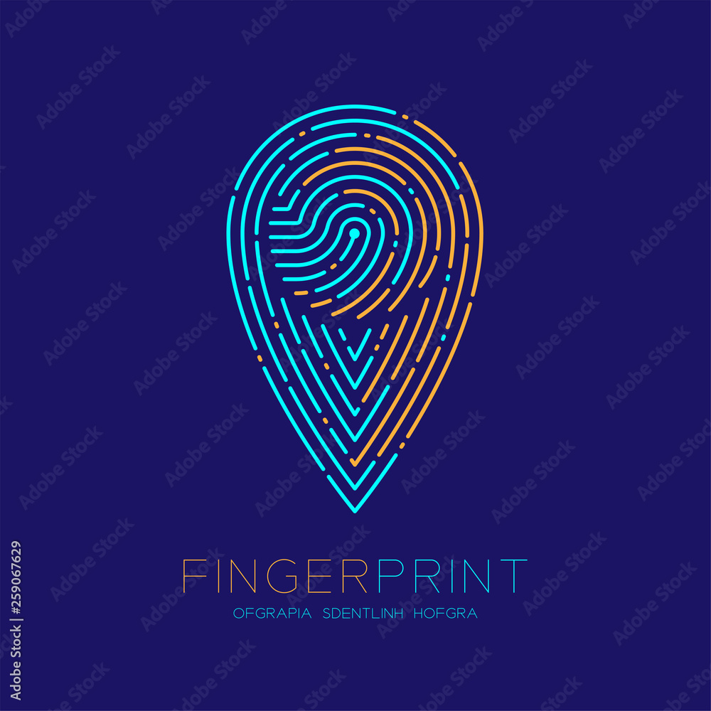 Aufkleber gps navigator icon shape fingerprint scan pattern logo dash line, digital map pointer concept, edita