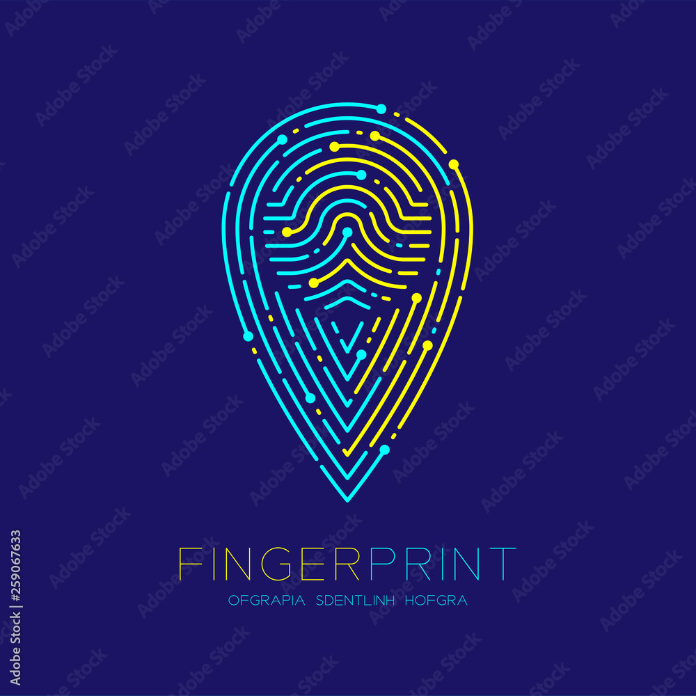 Poster gps navigator icon shape fingerprint scan pattern logo dash line, digital map pointer concept, edita