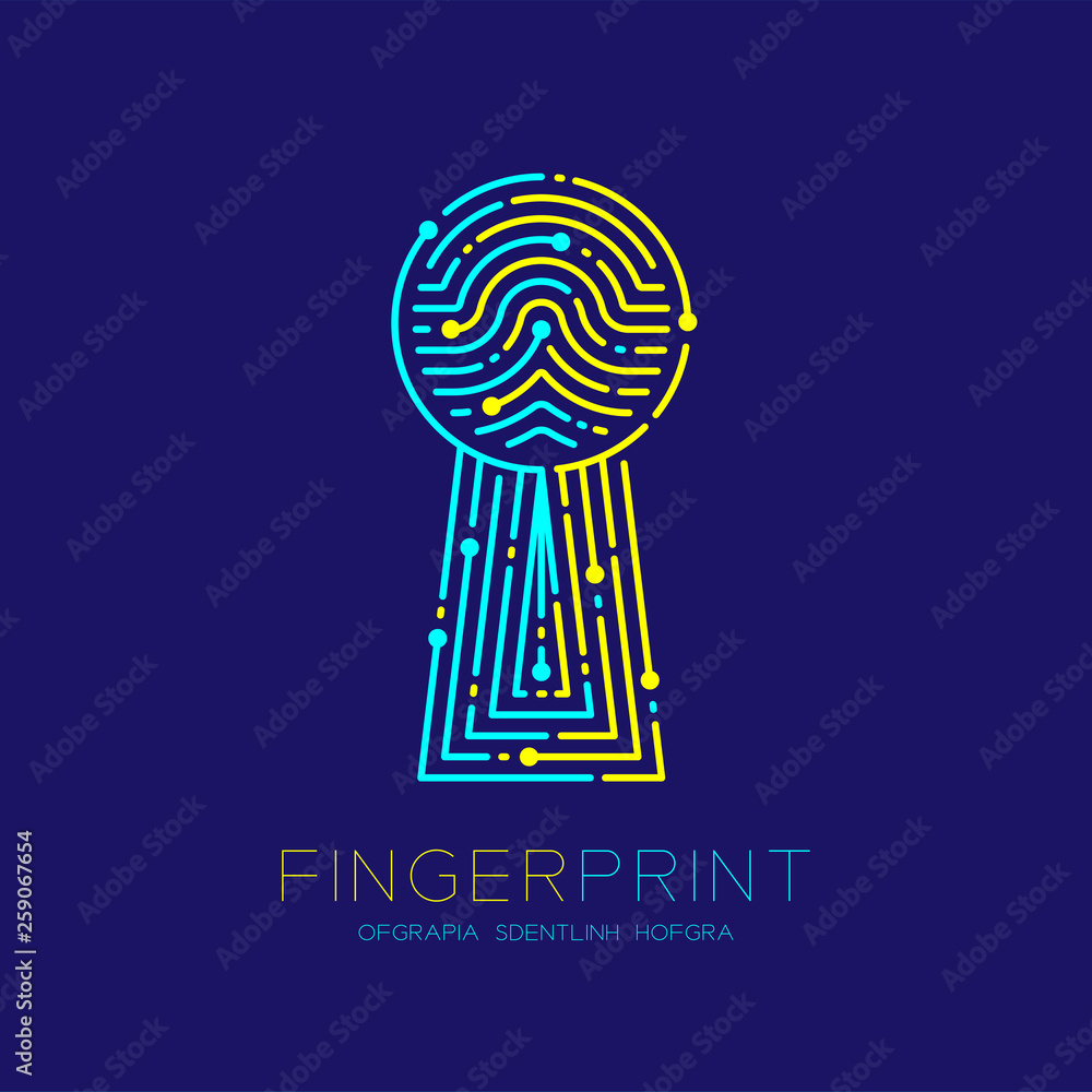 Aufkleber keyhole shape fingerprint scan pattern logo dash line, digital gateway concept, editable stroke illu