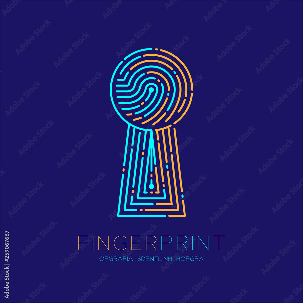 Aufkleber keyhole shape fingerprint scan pattern logo dash line, digital gateway concept, editable stroke illu
