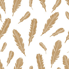 Cute seamless pattern with gold feather. Seamless pattern can be used for wallpaper, pattern fills, web page background, surface textures.