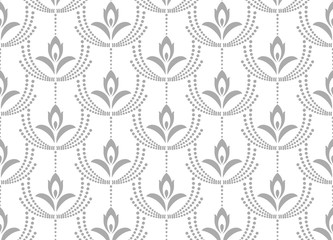 Flower geometric pattern. Seamless vector background. White and grey ornament. Ornament for fabric, wallpaper, packaging, Decorative print.