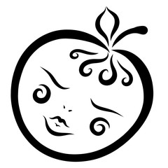 funny apple with a human face, black pattern