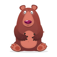 Happy cartoon bear. Vector illustration of brown bear isolated. 