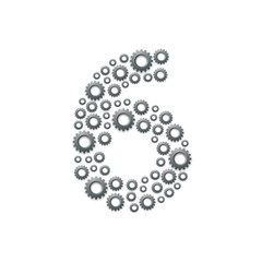 Alphabet set letter number six or 6, Engineering Gear pattern, Teamwork system concept design illustration isolated on white background, vector eps 10