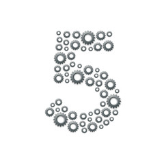 Alphabet set letter number five or 5, Engineering Gear pattern, Teamwork system concept design illustration isolated on white background, vector eps 10