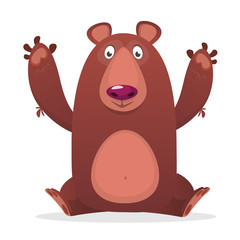 Happy cartoon bear. Vector illustration of brown bear isolated. 