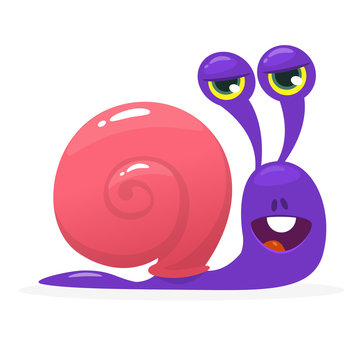 Cute cartoon snails smiling and talking, funny snail character vector Illustration