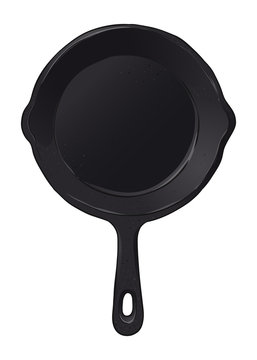 Frying Pan Black Cast Iron Hand Drawn Illustration
