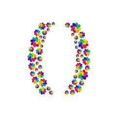 Alphabet set letter Punctuation brackets, Turbine paper pattern, Renewable wind power concept design illustration isolated on white background, vector eps 10