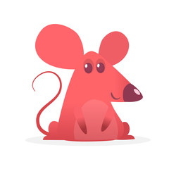 Funny cartoon pink mouse. Vector illustration isolated