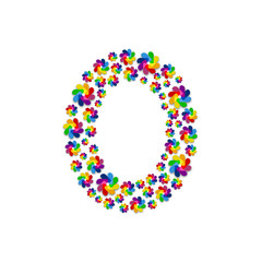 Alphabet set letter number zero or 0, Turbine paper pattern, Renewable wind power concept design illustration isolated on white background, vector eps 10