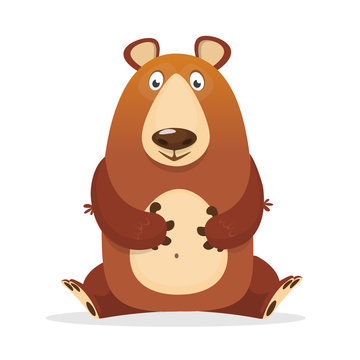 Funny cartoon brown bear. Vector illustration
