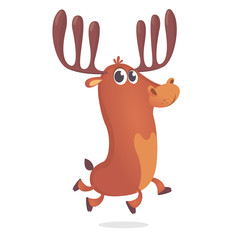 Cute deer. Cartoon comic style forest animal character. Reindeer male mascot. Zoo and wild animal vector illustration