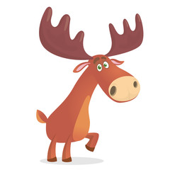 Cute deer. Cartoon comic style forest animal character. Reindeer male mascot. Zoo and wild animal vector illustration