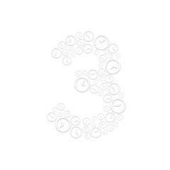 Alphabet set letter number three or 3, Clock shuffle pattern, Time system concept design illustration isolated on white background, vector eps 10