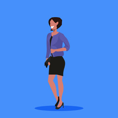 african american businesswoman holding handbag standing pose smiling business woman office worker female cartoon character full length flat blue background