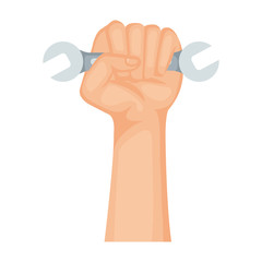 hand with wrench key tool icon
