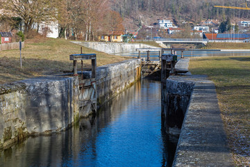 Schleuse am historischen Ludwig Donau Main Kanal in Kelheim