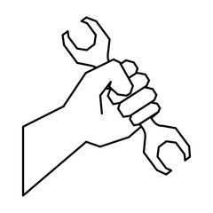 hand with wrench key tool icon