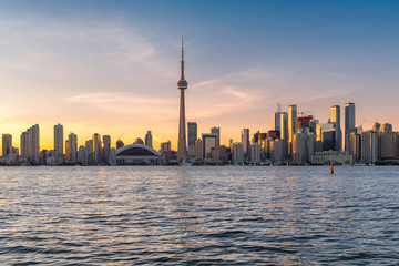 Panoramic view of Toronto city at sunset in Toronto, Ontario, Canada. 