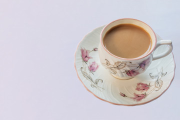 A cup of tea on white isolated background,Side angle view,Copy space.