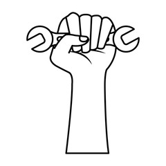 hand with wrench key tool icon