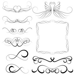 vector illustration set of border calligraphic and dividers decorative, calligraphic swirl
