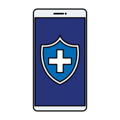 smartphone with medical cross in shield