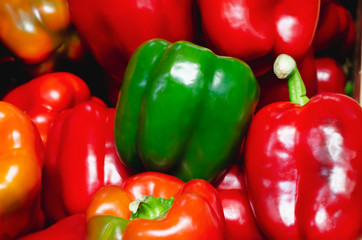 peppers or bell peppers piled up for retail sale