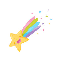 Falling star and rainbow on white background.