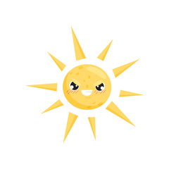 Hot sun on white background. Summer concept.