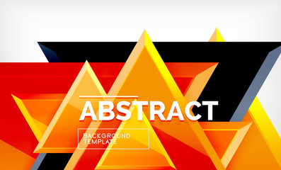 Triangles repetiton geometric abstract background, multicolored glossy triangular shapes, hi-tech poster cover design or web presentation template with copy space