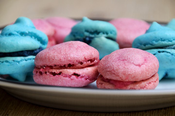 Pink and blue macarons