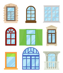 Collection of cartoon colored windows on white background.