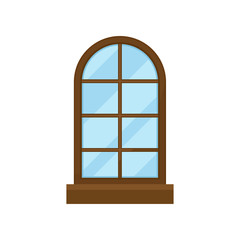 Arch type window on white background. House facade.