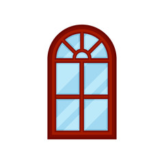Window with red frame on white background.