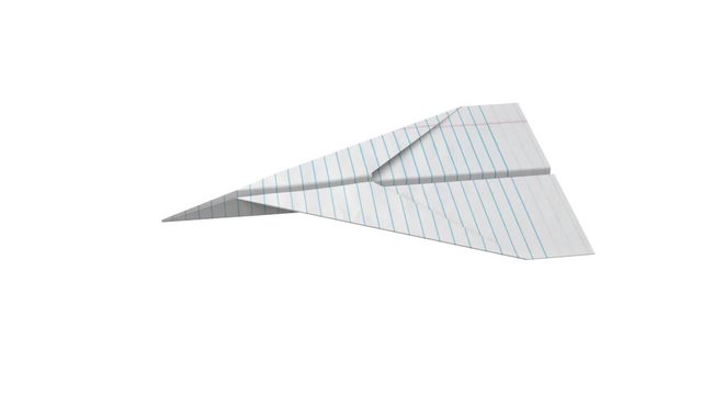 paper air plane 360 degree spin isolated over white - 3d animation.  Looping Clip.