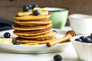 Banana,Oat Pancakes with fresh Blueberry and Banana