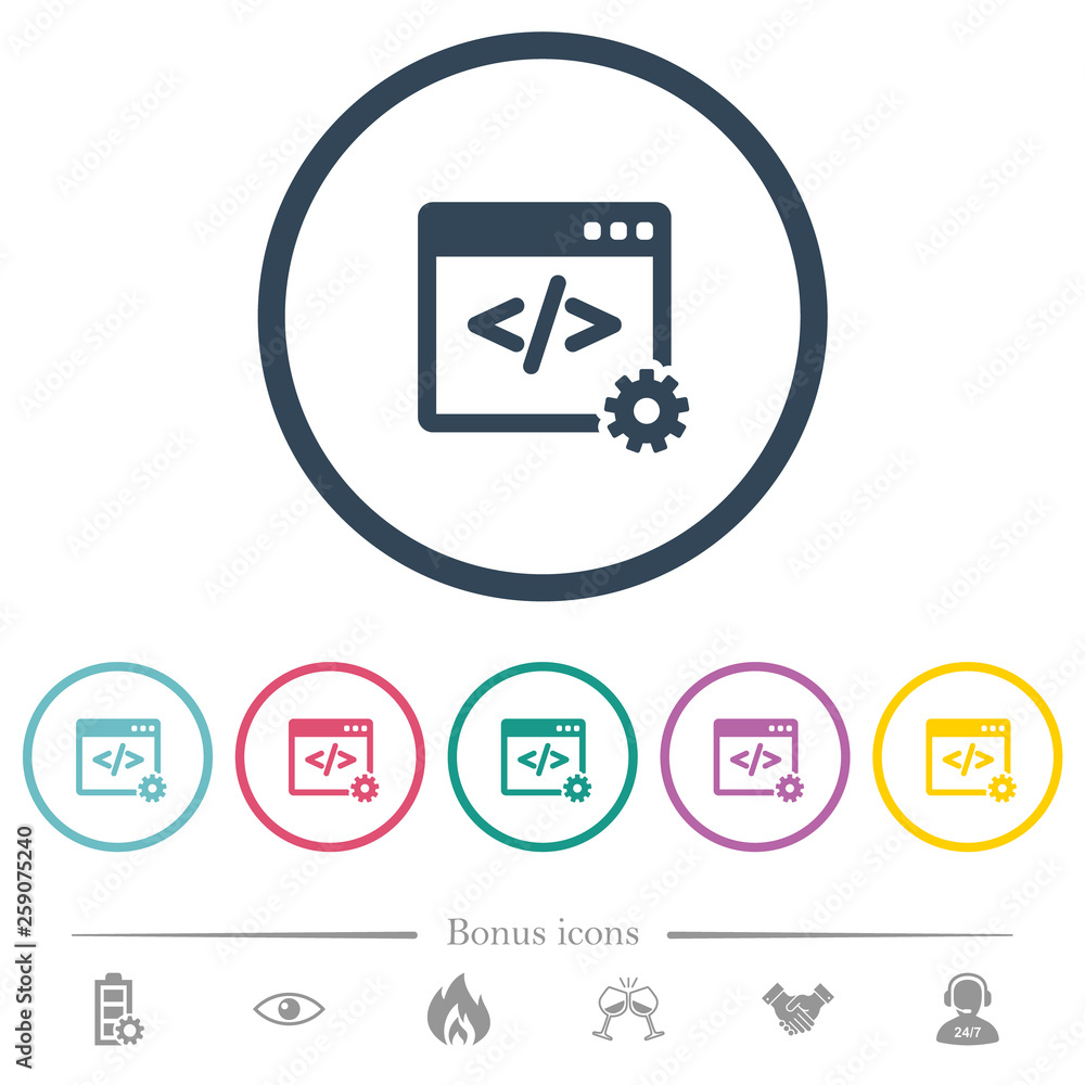 Poster web development flat color icons in round outlines