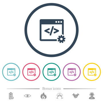 Web development flat color icons in round outlines