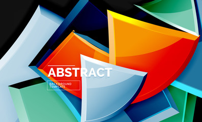 Glossy mosaic style geometric shapes - squares and triangles on black