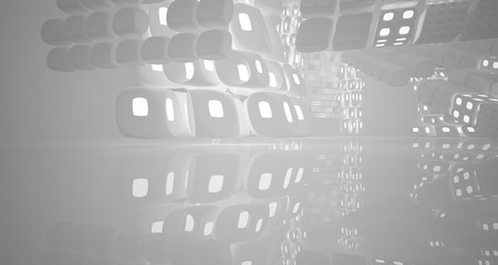 Obraz premium White smooth abstract architectural background. Night view with illumination. 3D illustration and rendering