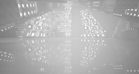 White smooth abstract architectural background. Night view with illumination. 3D illustration and rendering