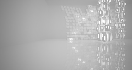 Obraz premium White smooth abstract architectural background. Night view with illumination. 3D illustration and rendering